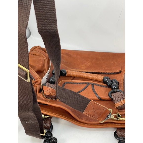 NEW NWT Roxbury Caramel Brown Distressed Leather Satchel Handbag Beads Handle - Picture 16 of 16